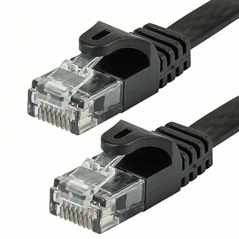 MONOPRICE Voice and Data Patch Cord: Flat, 30 AWG, Black, 9553, 25 ft Overall Lg, 5e, Unshielded